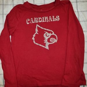 Girls Red U of L Cardinals Embellished Long Sleeve Spirit Shirt with Glitter